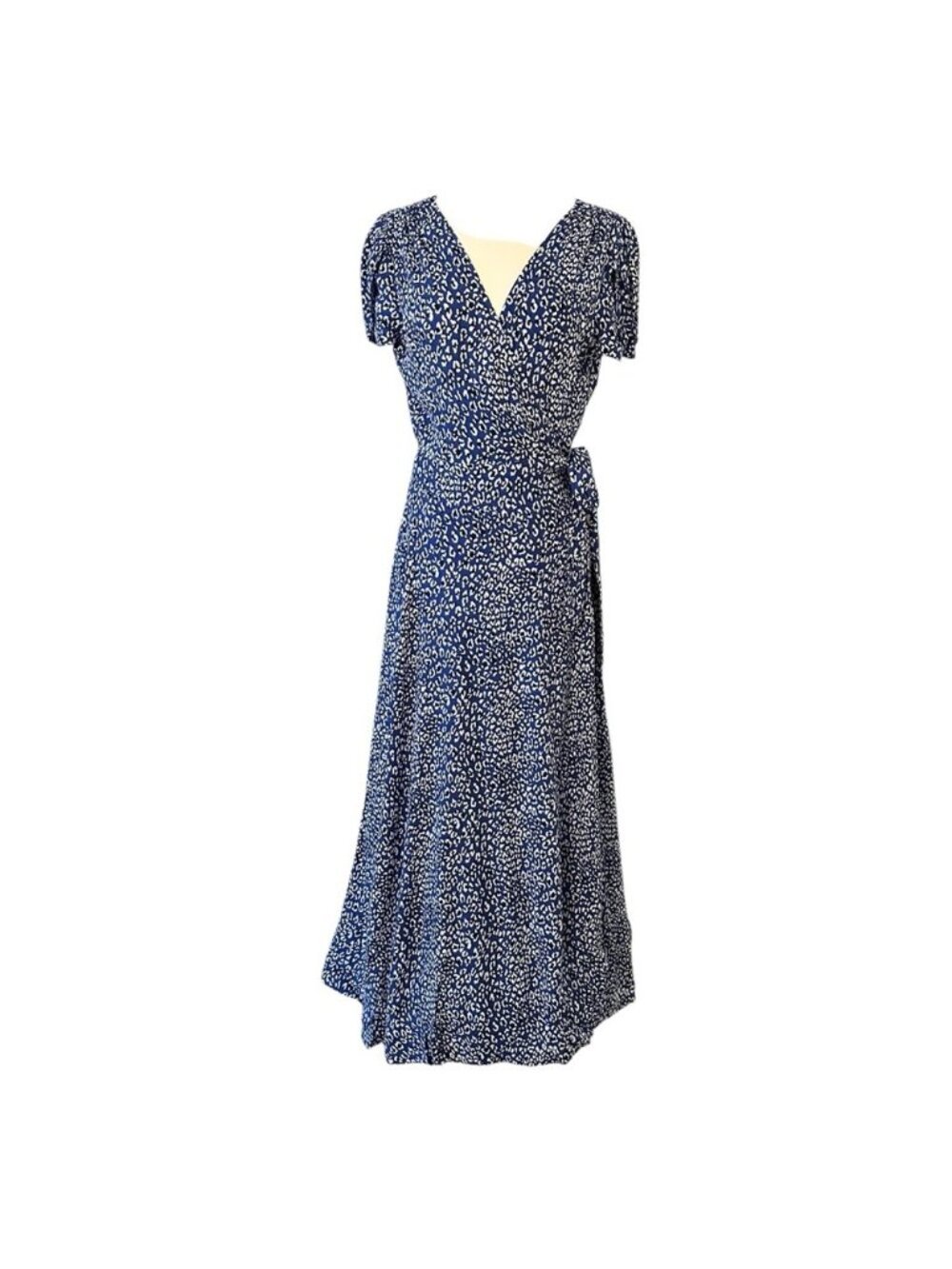 NWT Free People | Women's Blue White Animal Leopard Print Wrap Maxi Dress Size M